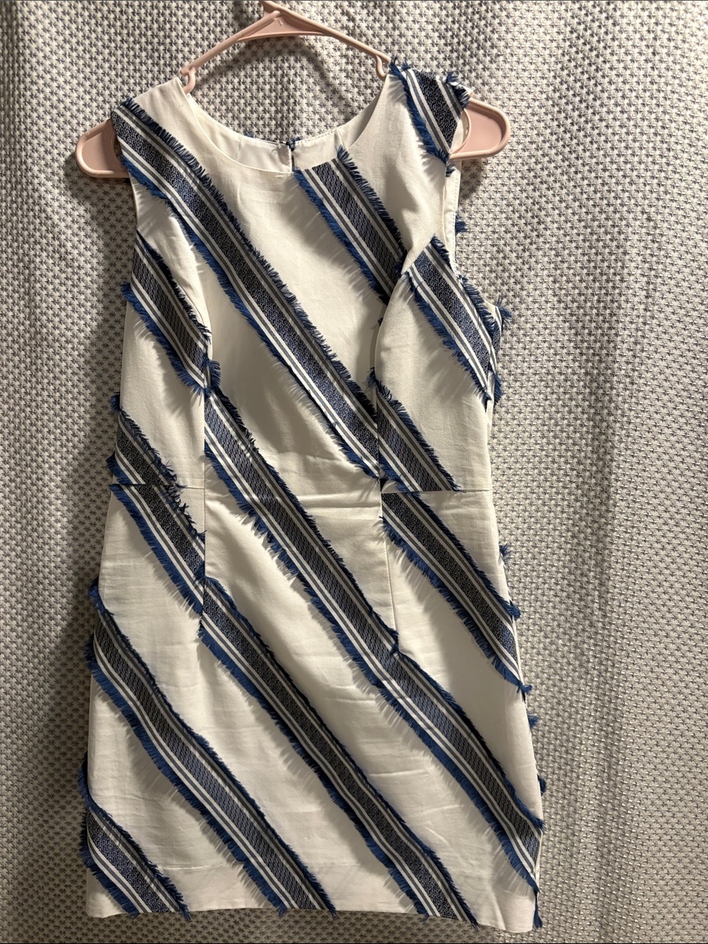 Milly  Mini Dress White and Navy Fringe Diagonal Stripes